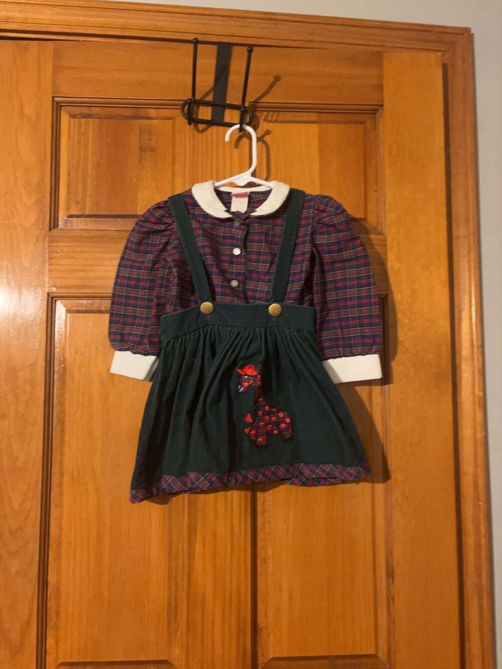 Miss Quality Vintage Plaid Dress with Corduroy Jumper Overlay Size 2T